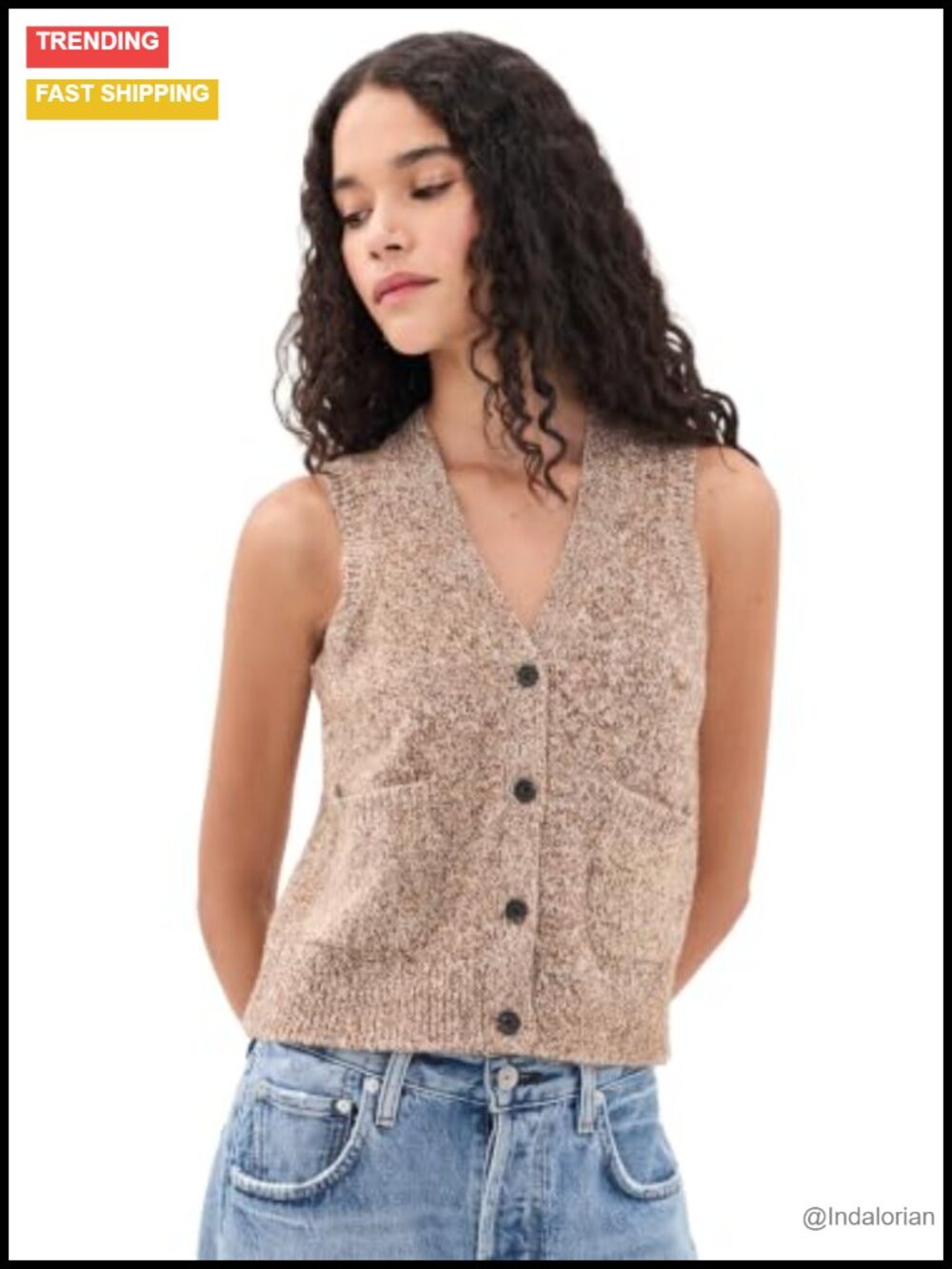 Women's Marled Knit Sweater Vest with Patch Pockets